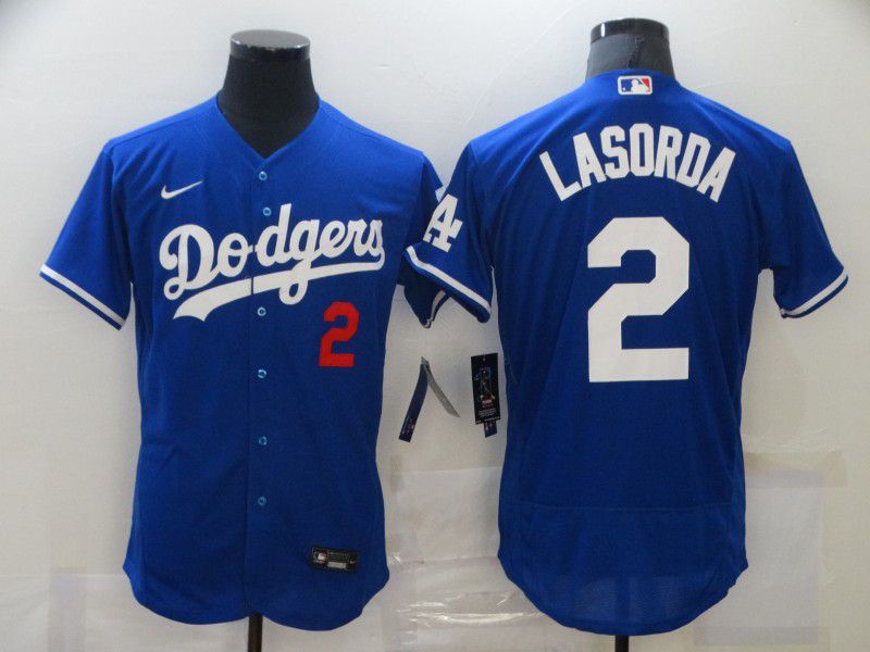 Men Los Angeles Dodgers #2 Lasorda Blue Elite Nike MLB Jerseys